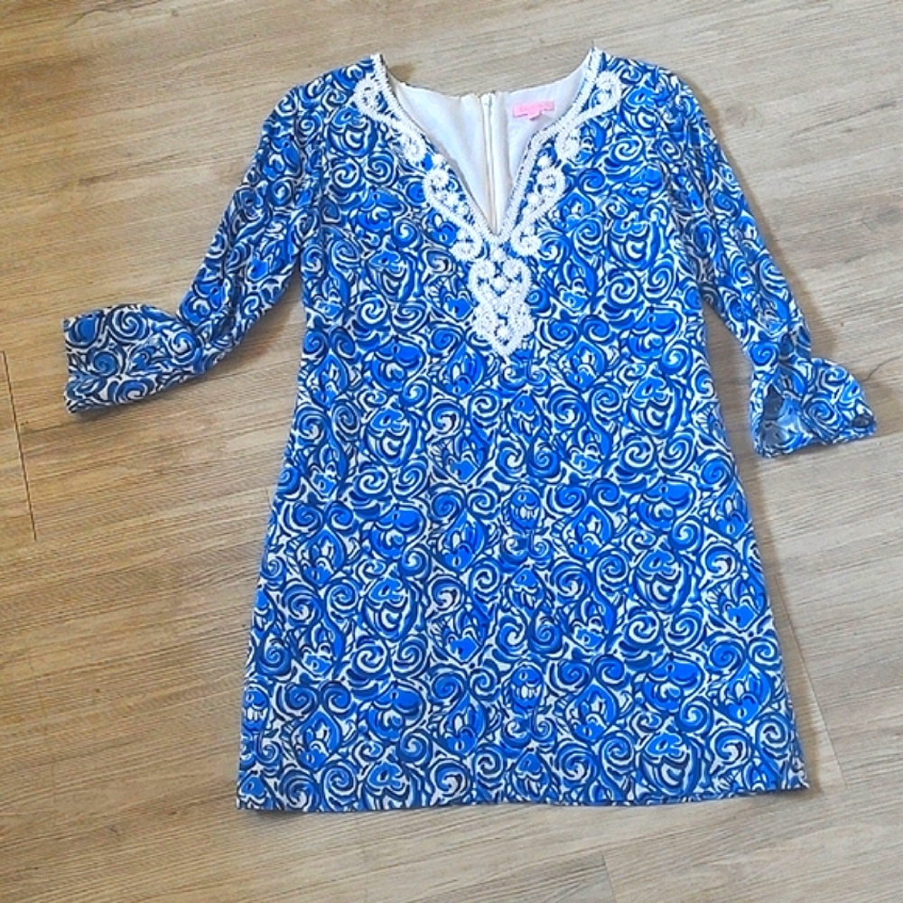 Lilly Pulitzer Embellished Blue and White Midi Dress SZ Medium